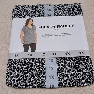 Hilary Radley V Neck Top Short Cap Sleeve Blackand White Women's Size 1X Tee